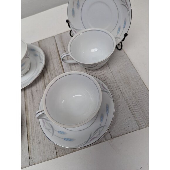 Vintage Valmont Royal Wheat Platinum Trim Set of 4 Saucers Teapcups - Picture 3 of 11